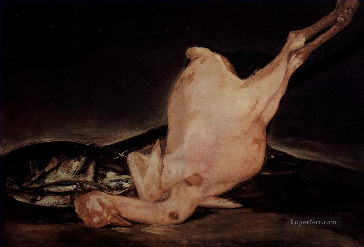 Bodegón de pavo desplumado y sartén con pescado Francisco de Goya Pintura al óleo